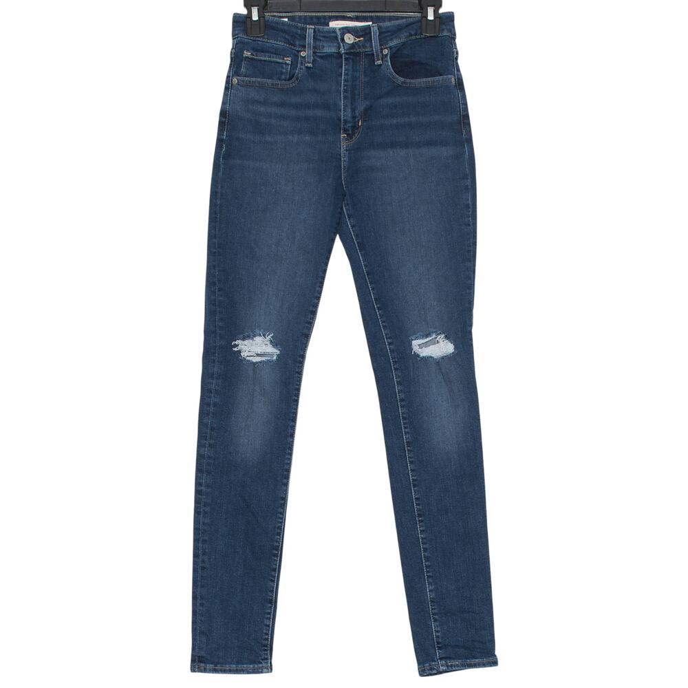Levis Jeans 721 High Rise Skinny Big E Premium Distressed Y2K Grunge Blue 27